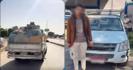 سائق ربع نقل يسير عكس الاتجاه ويصطدم بسيارة ملاكي في العاشر من رمضان