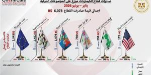 صادرات الصناعات الكيماوية والأسمدة تتجاوز 6 مليارات دولار بالنصف الأول من 2026