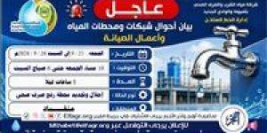 انقطاع المياه عن قرية منقباد بمركز أسيوط لمدة 8 ساعات مساء اليوم